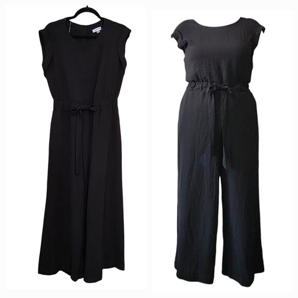 Calvin Klein Jumpsuit Black Cap Sleeves Round Neck Flowy Wide Leg Sz 8 Cropped - Picture 1 of 15